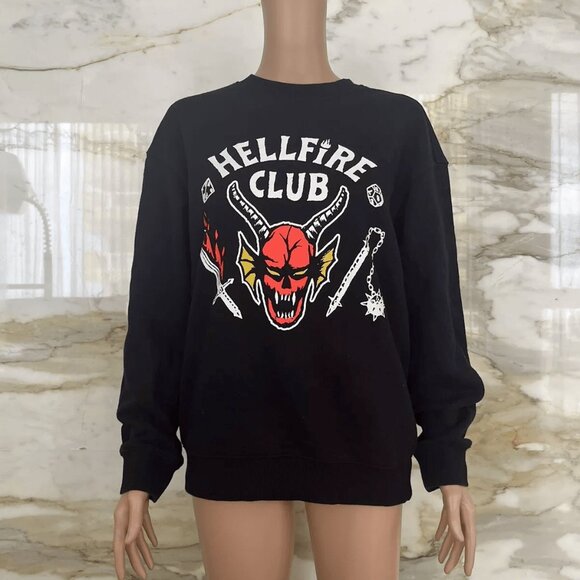 Stranger Things Relaxed Oversized Black Sweatshirt Sweater Unisex Hellfire Club - Picture 1 of 5